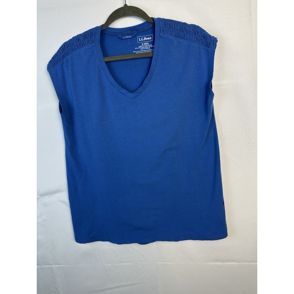 LL Bean Womens Sleeveless Top V-Neck Tee Shirt Blue Top size Small